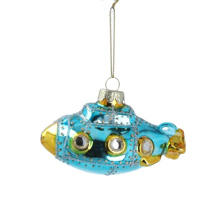 Gisela Graham Blue/Gold Submarine Glass Tree Decoration